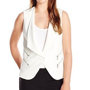 Calvin Klein NWT White Woven Open Vest Zip Detail